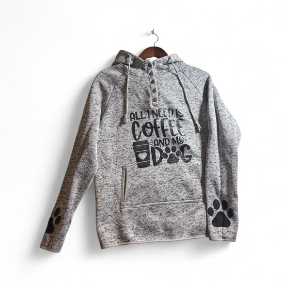 Gray Women's Coffee and Dog Graphic Hoodie Size Large - Picture 2 of 12